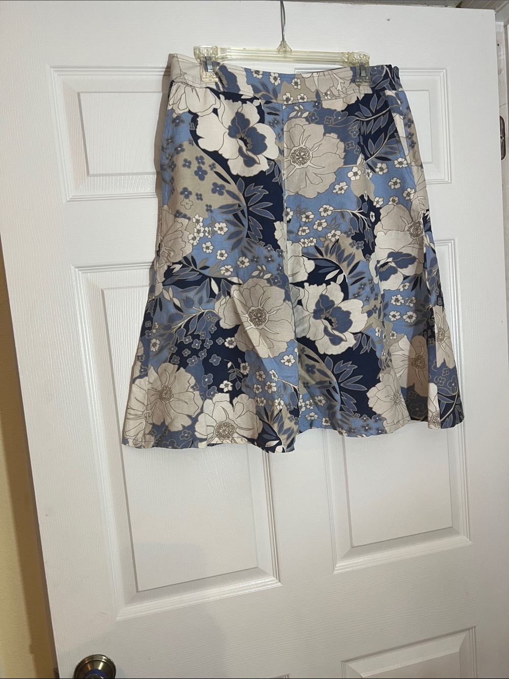 liz & co. Navy, Blue and Cream Floral A-Line Skirt